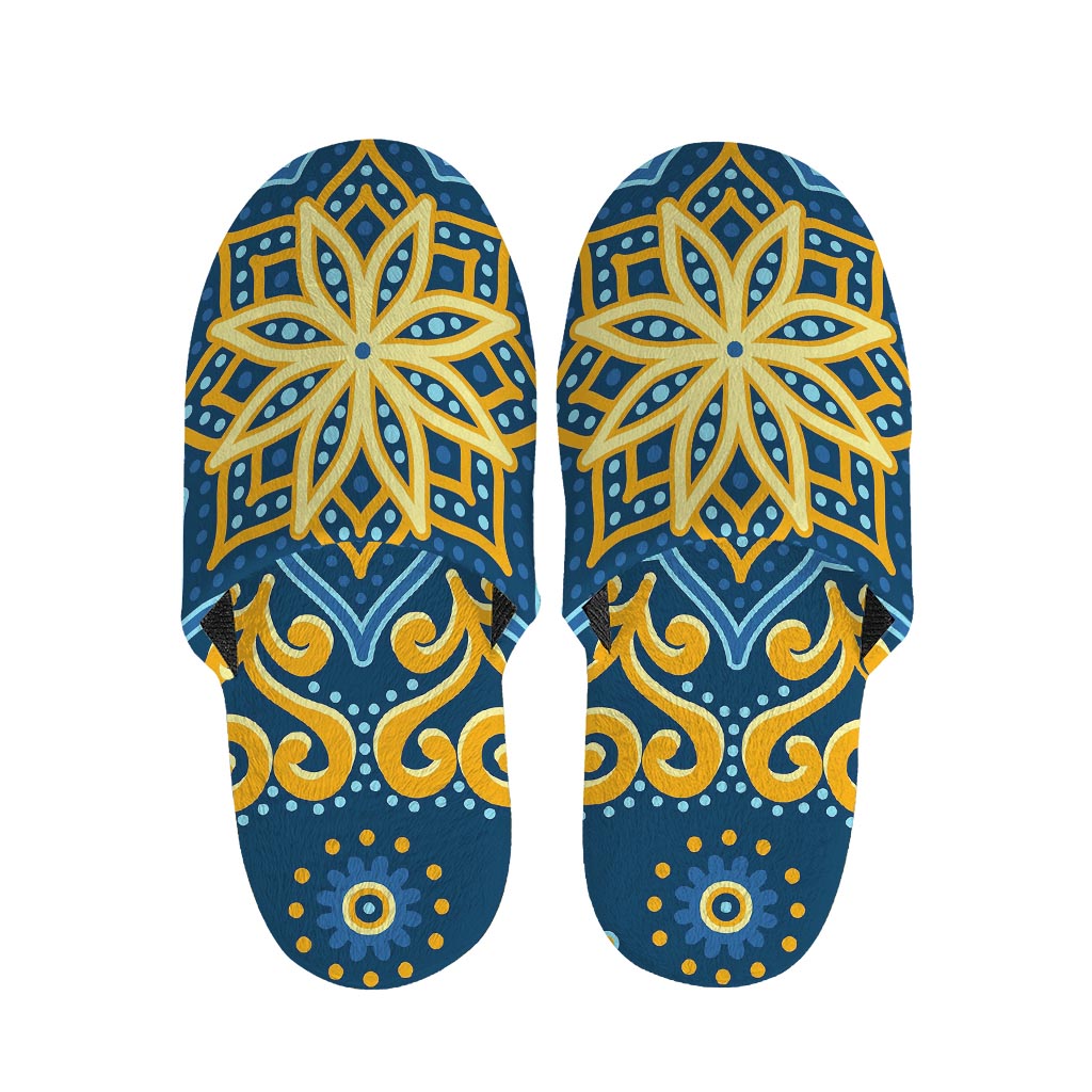 Blue And Gold Bohemian Mandala Print Slippers