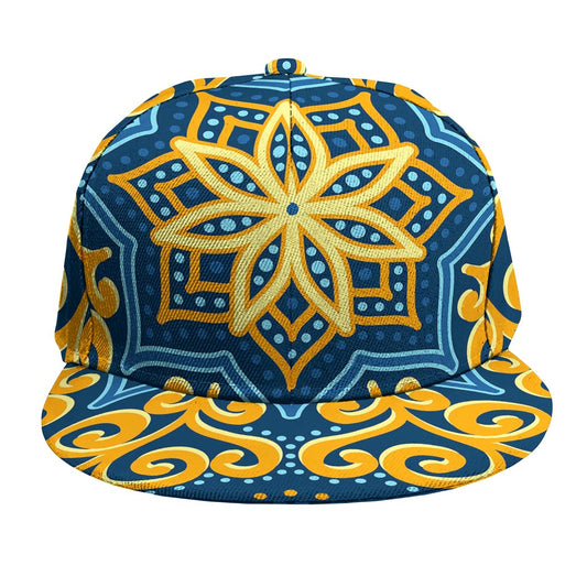 Blue And Gold Bohemian Mandala Print Snapback Cap