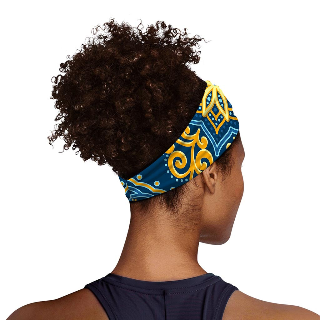 Blue And Gold Bohemian Mandala Print Sports Headband
