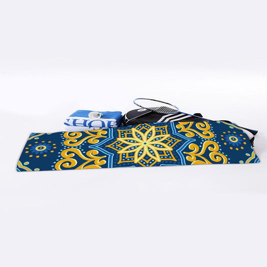 Blue And Gold Bohemian Mandala Print Sports Towel