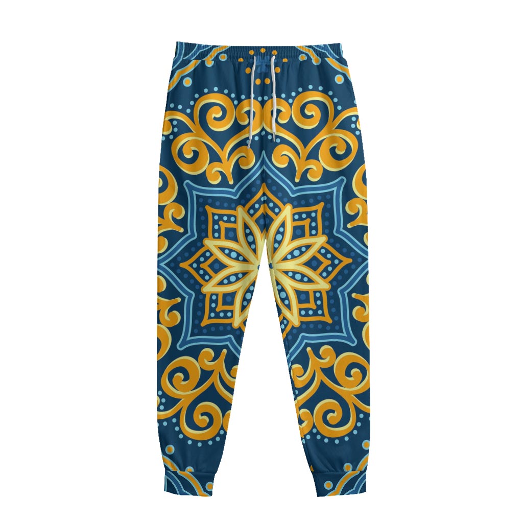 Blue And Gold Bohemian Mandala Print Sweatpants