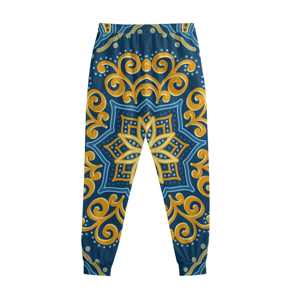 Blue And Gold Bohemian Mandala Print Sweatpants