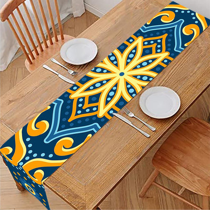 Blue And Gold Bohemian Mandala Print Table Runner