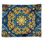 Blue And Gold Bohemian Mandala Print Tapestry