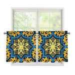 Blue And Gold Bohemian Mandala Print Tier Curtains