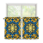 Blue And Gold Bohemian Mandala Print Tier Curtains