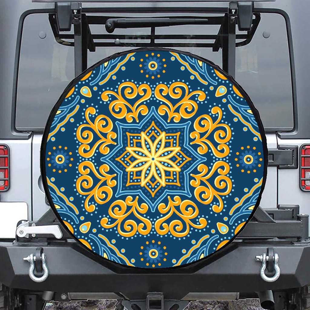 Blue And Gold Bohemian Mandala Print Tire Cover
