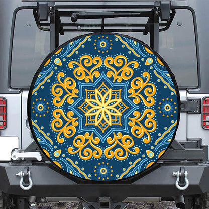 Blue And Gold Bohemian Mandala Print Tire Cover