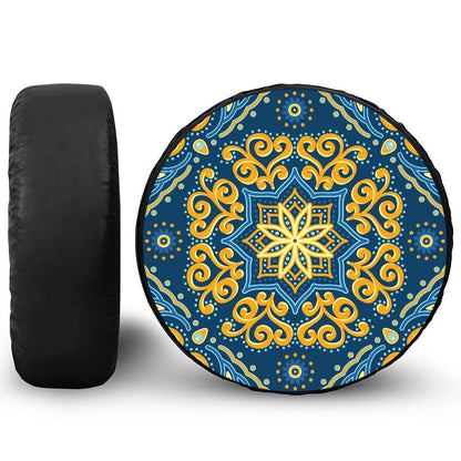 Blue And Gold Bohemian Mandala Print Tire Cover