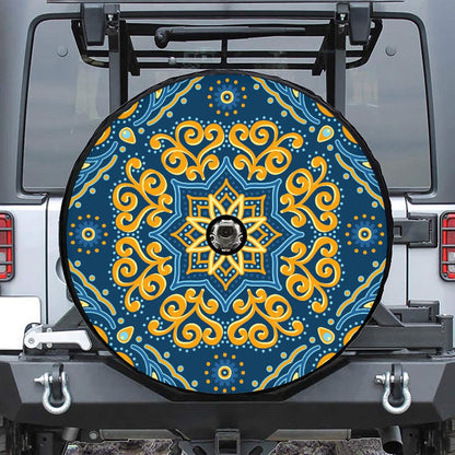Blue And Gold Bohemian Mandala Print Tire Cover With Camera Hole