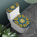 Blue And Gold Bohemian Mandala Print Toilet Lid And Tank Cover Set
