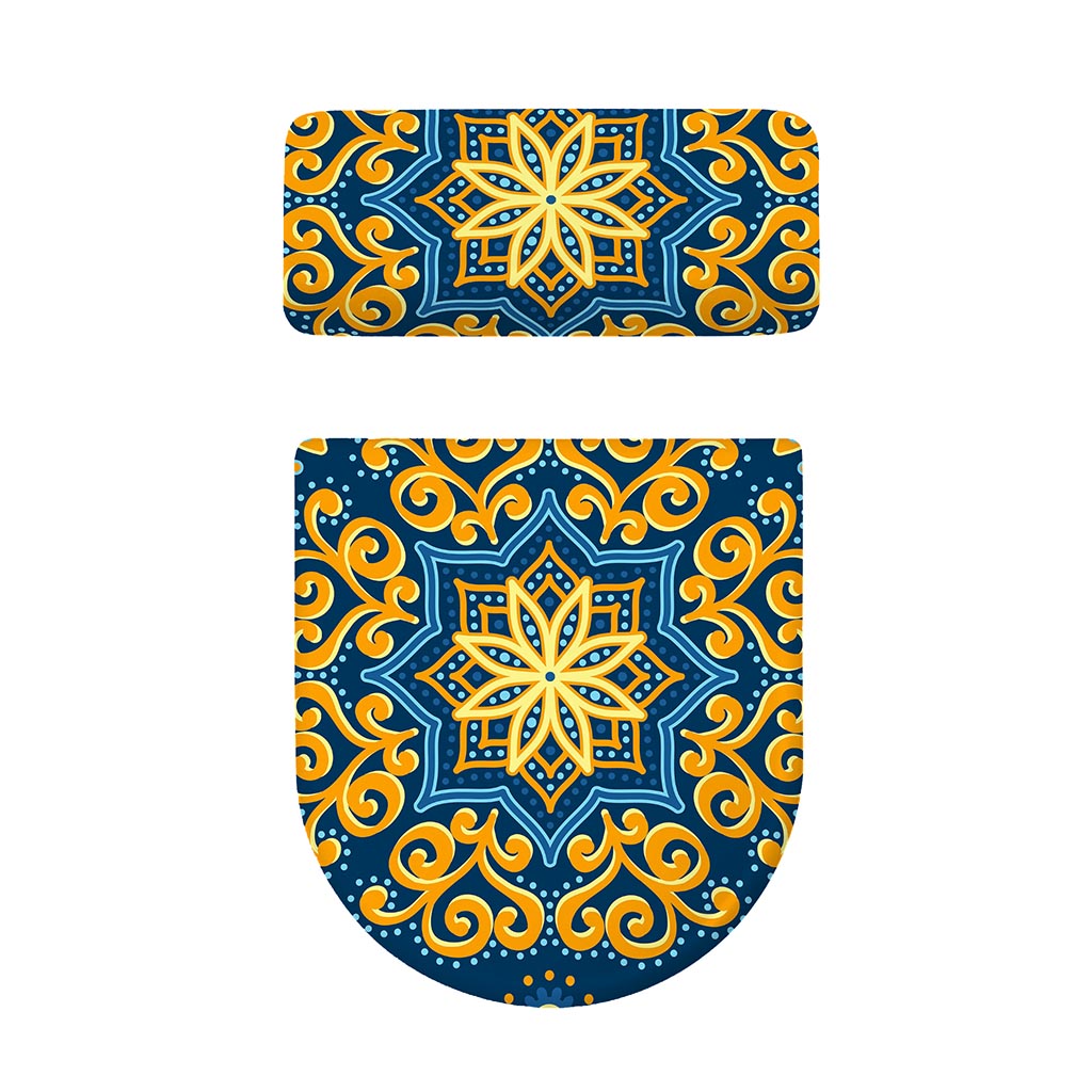 Blue And Gold Bohemian Mandala Print Toilet Lid And Tank Cover Set