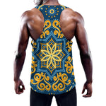 Blue And Gold Bohemian Mandala Print Training Tank Top