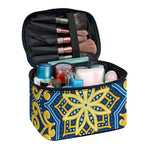 Blue And Gold Bohemian Mandala Print Travel Makeup Bag