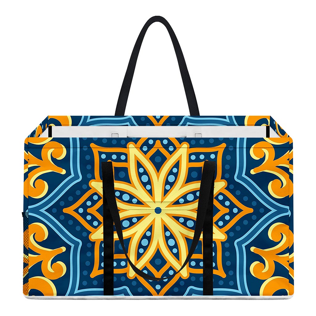 Blue And Gold Bohemian Mandala Print Utility Tote Bag