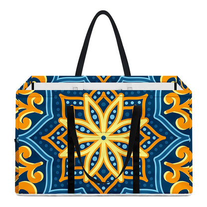 Blue And Gold Bohemian Mandala Print Utility Tote Bag