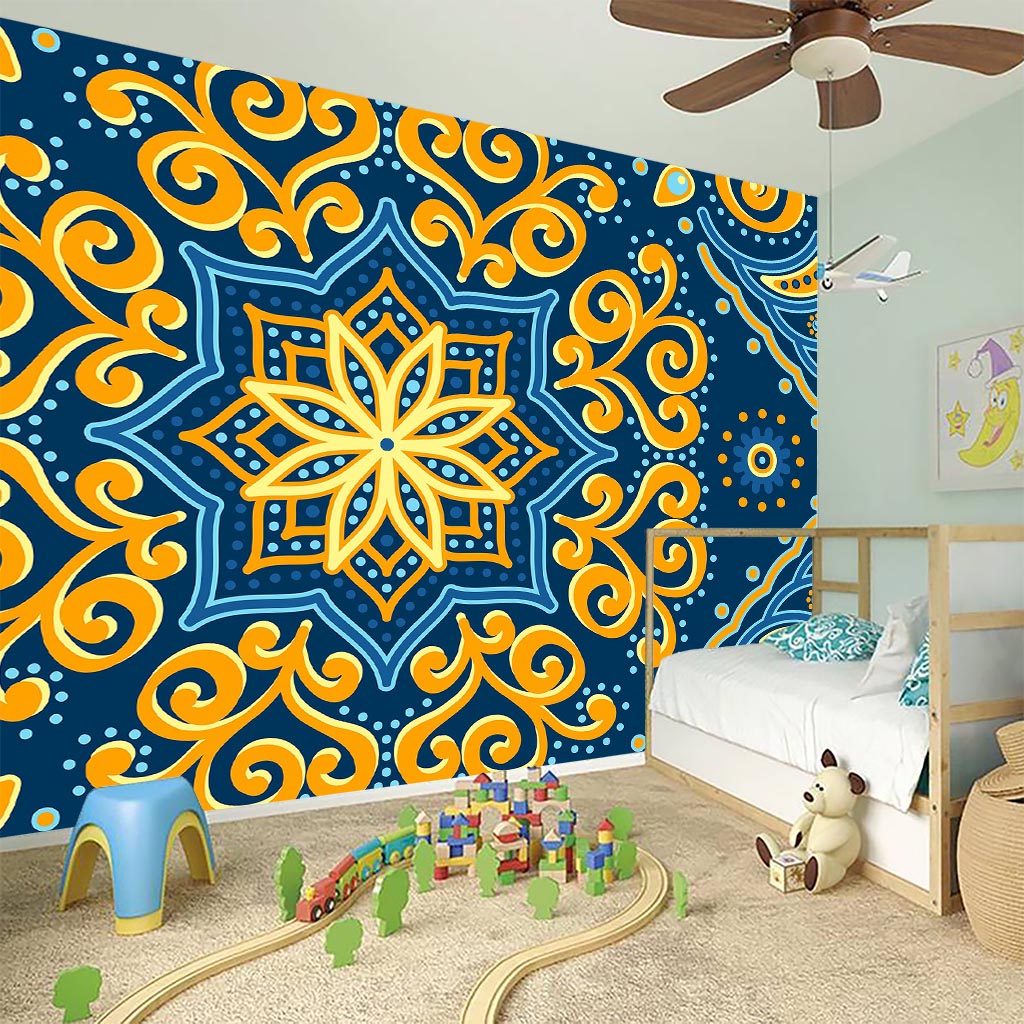 Blue And Gold Bohemian Mandala Print Wall Sticker