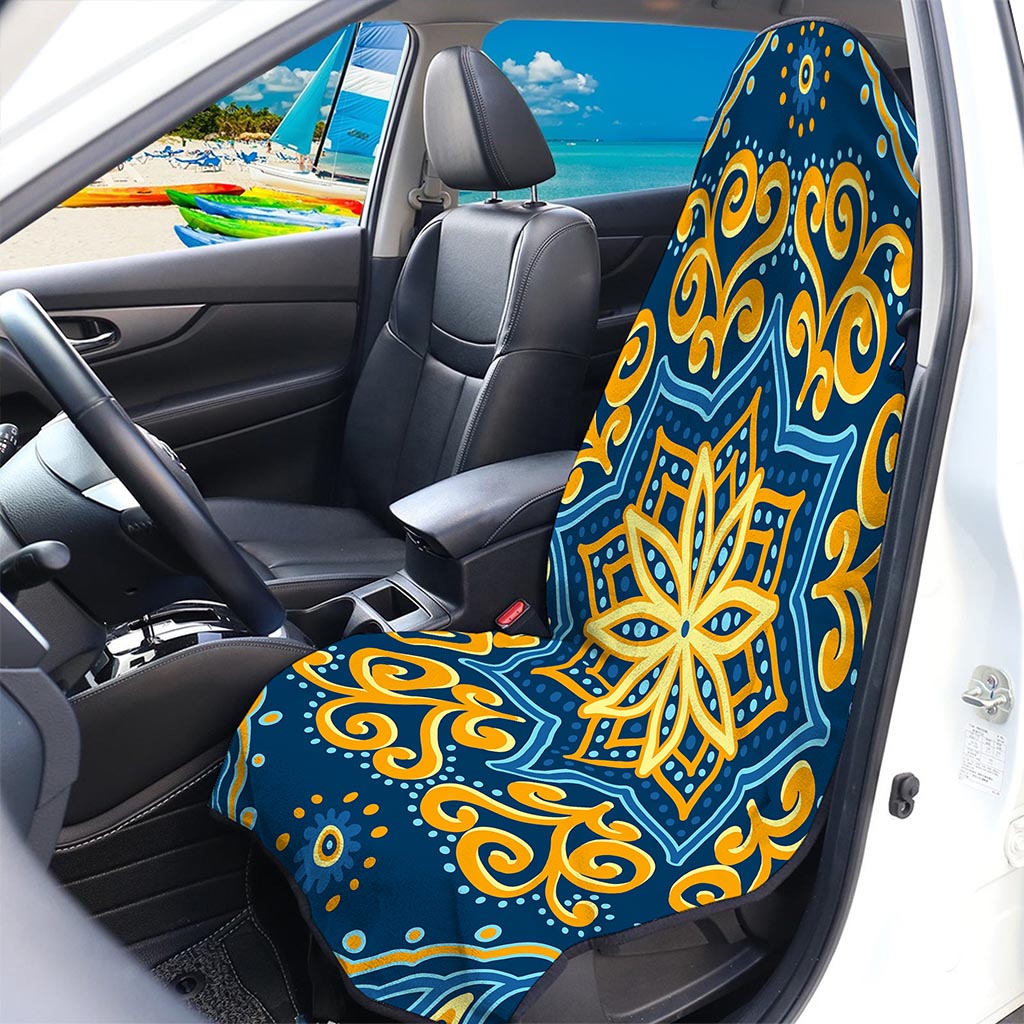 Blue And Gold Bohemian Mandala Print Waterproof Car Seat Cover