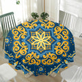 Blue And Gold Bohemian Mandala Print Waterproof Round Tablecloth