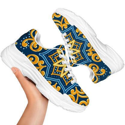 Blue And Gold Bohemian Mandala Print White Chunky Shoes