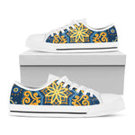 Blue And Gold Bohemian Mandala Print White Low Top Sneakers