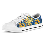 Blue And Gold Bohemian Mandala Print White Low Top Sneakers
