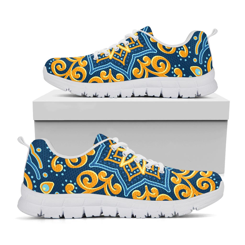 Blue And Gold Bohemian Mandala Print White Running Shoes