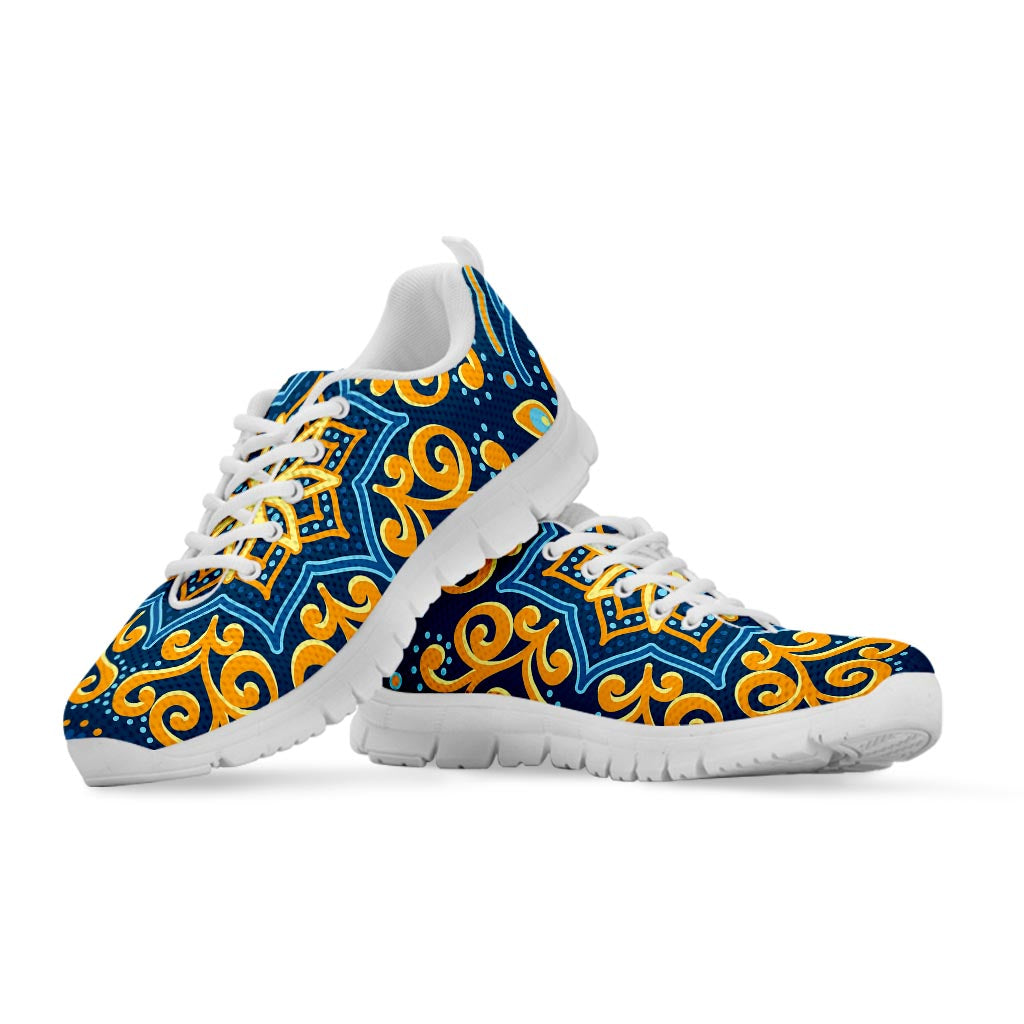 Blue And Gold Bohemian Mandala Print White Running Shoes