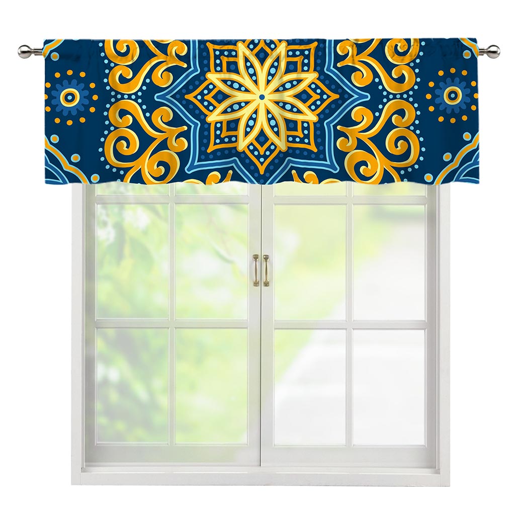 Blue And Gold Bohemian Mandala Print Window Valance