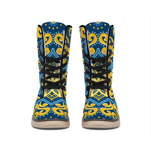 Blue And Gold Bohemian Mandala Print Winter Boots