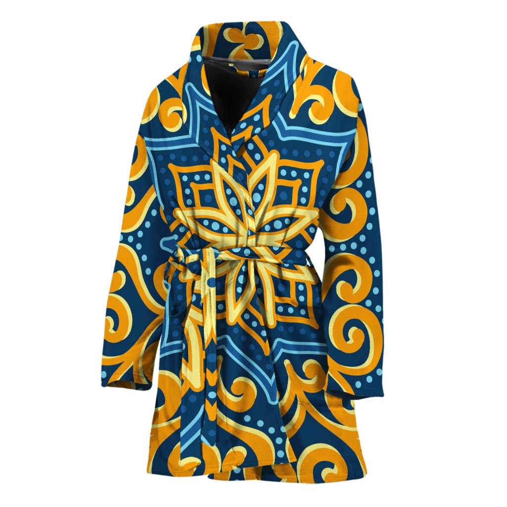 Blue And Gold Bohemian Mandala Print Women's Bathrobe