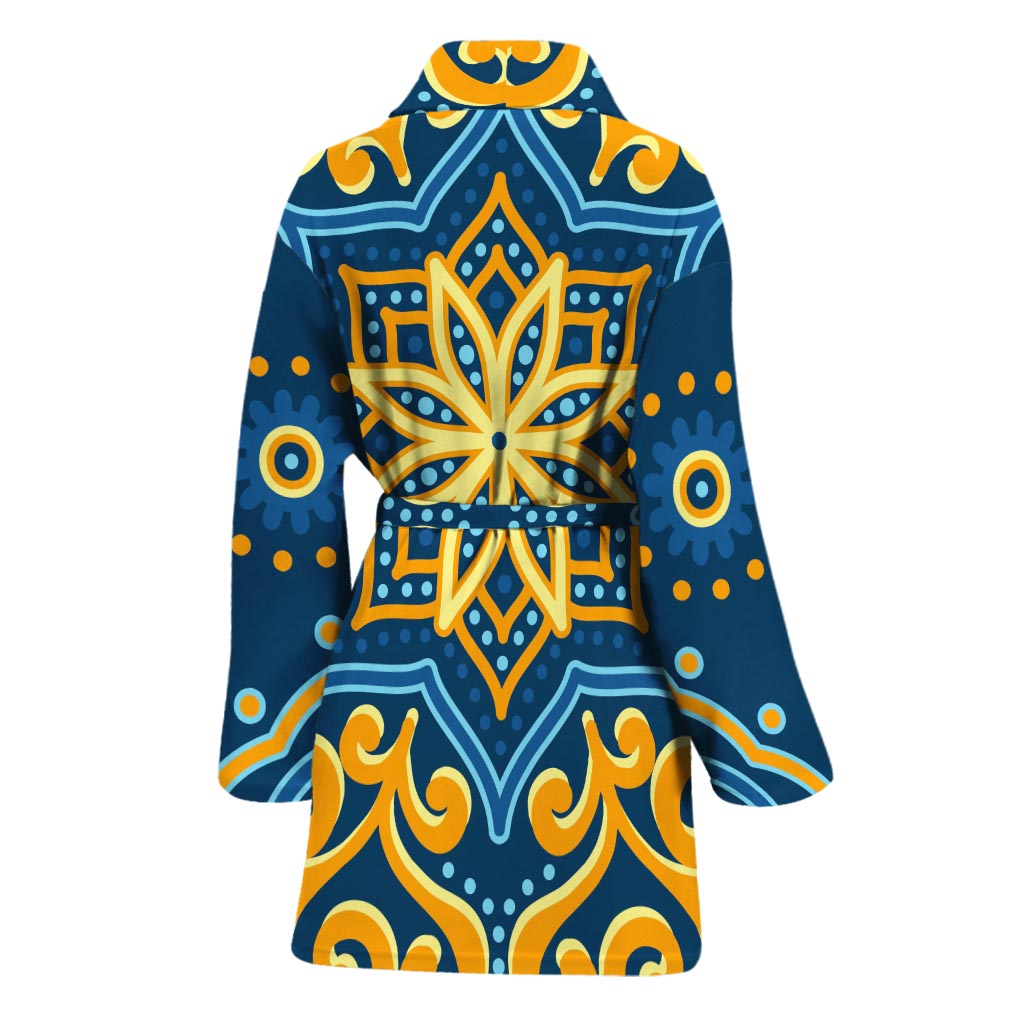 Blue And Gold Bohemian Mandala Print Women's Bathrobe