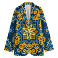 Blue And Gold Bohemian Mandala Print Women's Blazer