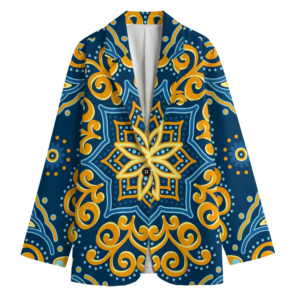 Blue And Gold Bohemian Mandala Print Women's Blazer