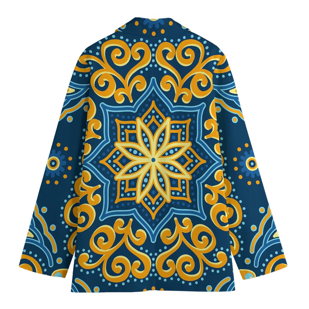 Blue And Gold Bohemian Mandala Print Women's Blazer