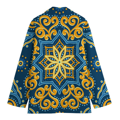 Blue And Gold Bohemian Mandala Print Women's Blazer