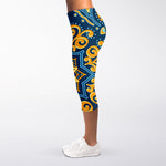 Blue And Gold Bohemian Mandala Print Women's Capri Leggings