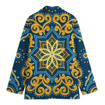 Blue And Gold Bohemian Mandala Print Women's Cotton Blazer
