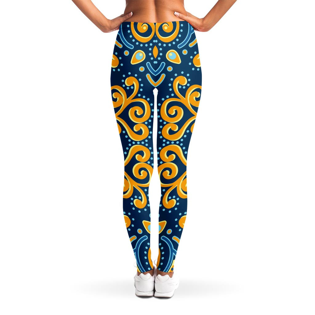 Blue And Gold Bohemian Mandala Print Women's Leggings