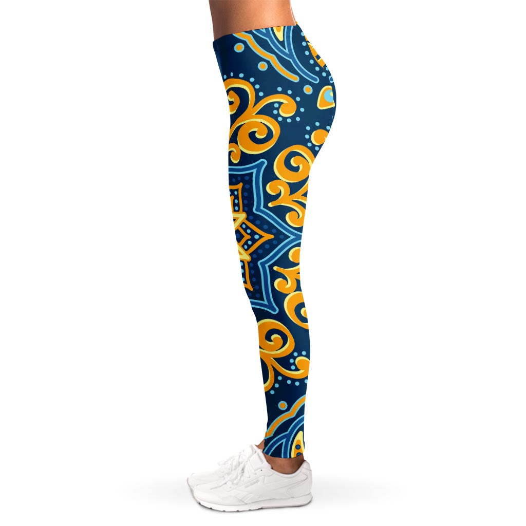 Blue And Gold Bohemian Mandala Print Women's Leggings