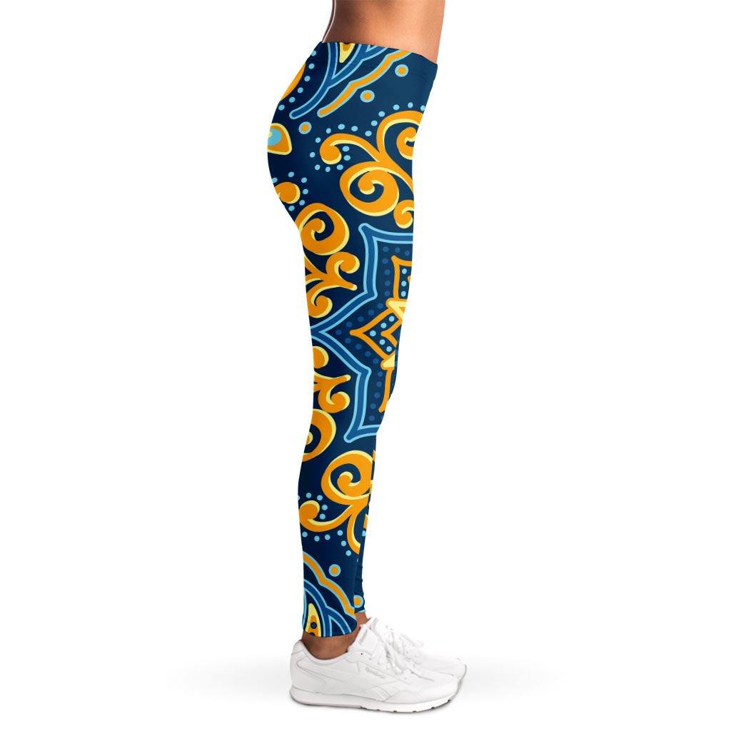 Blue And Gold Bohemian Mandala Print Women's Leggings