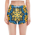 Blue And Gold Bohemian Mandala Print Women's Split Running Shorts