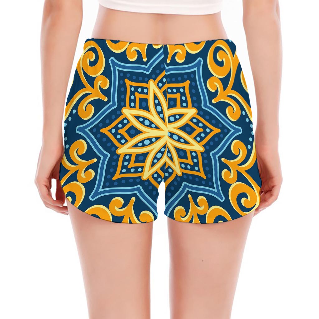 Blue And Gold Bohemian Mandala Print Women's Split Running Shorts
