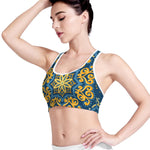 Blue And Gold Bohemian Mandala Print Women's Sports Bra
