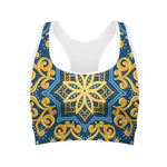 Blue And Gold Bohemian Mandala Print Women's Sports Bra