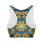 Blue And Gold Bohemian Mandala Print Women's Sports Bra