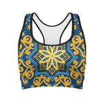 Blue And Gold Bohemian Mandala Print Women's Sports Bra