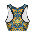 Blue And Gold Bohemian Mandala Print Women's Sports Bra
