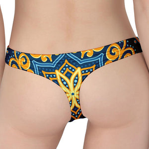 Blue And Gold Bohemian Mandala Print Women's Thong