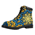 Blue And Gold Bohemian Mandala Print Padded Collar Lace Up Boots